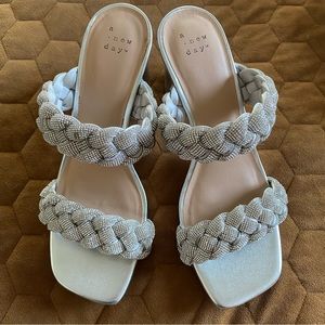 A New Day “Basil” heels in silver rhinestone